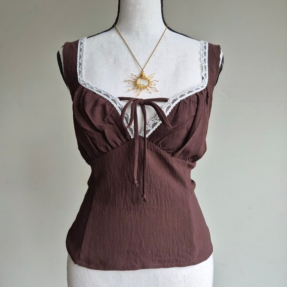 Sienna Sky Tops - Sienna Sky Brown Milkmaid Cami Womens XL Coquette Fairycore Cottagecore Grunge